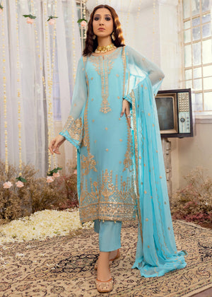 Luxury Embroidered 3pc - Sky Blue
