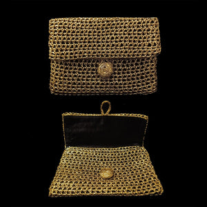 Hand Crochet Clutch - Black & Gold