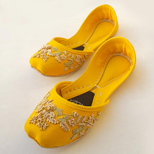Yellow Khussas with Golden and Copper Handwork -CR 0265