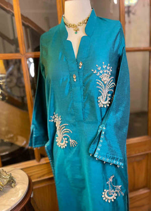 Teal Sparkle(Indian cotton silk-teal blue)