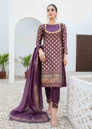 Fashion Porters Block Printed Silk Purple Suit-WP21-ML5