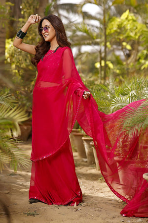 Organza Luxury Saree | TITLIYAN | SR202119 - Hot Pink