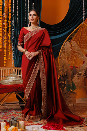 Sana's - Zari Embroidered Luxury Lychee Silk Saree | MEHRU | SR202170