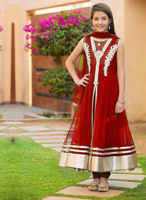 SANA'S - Embroidered Ethnic A Line Suit | GFC16 | A205 N Red