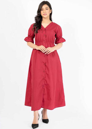 FRONT BUTTON MAXI DRESS - MAROON
