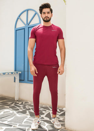 Eight Lines - Sporty Maroon Tracksuit with White Stripe