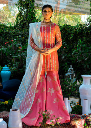Kiran Faheem - Fuchsia pink and gold sharara set (3 pcs )