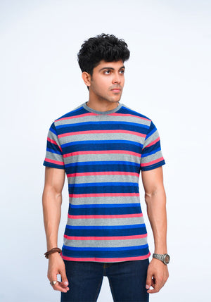 NAVY GRAY STRIPES T SHIRT