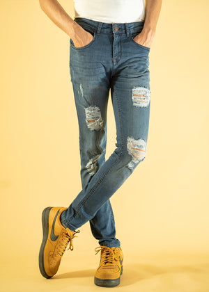 Denimic Jeans - Mid Blue – Skinny Taper – Ripped