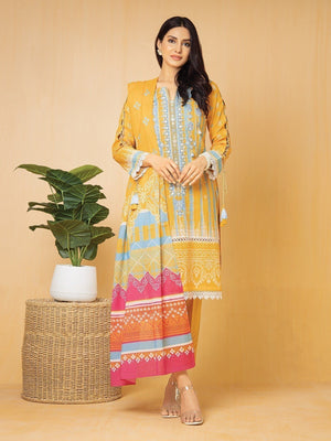 edenrobe EWU22V1-23707 Unstitched Yellow Embroidered Lawn 3 Piece