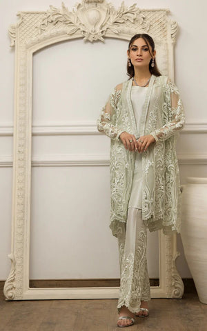 Net Embroidered Jacket With Trouser - 8697