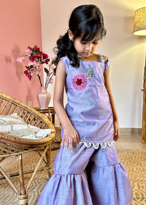 Lilac Embroidered Gharara Set