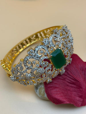 Green, Gold, Silver Emerald, Zircons Bangle