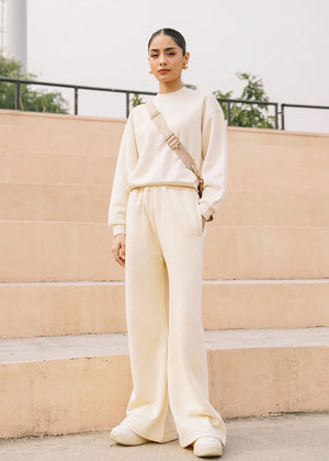 Beige Wide-Leg Sweatpants