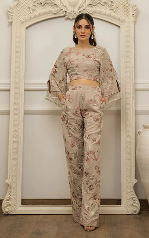 Chiffon Embroidered Top with Embroidered Trouser - 8586