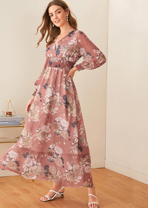 Parien House - Floral Print Shirred Waist Dress