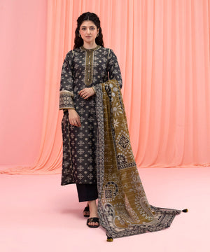 Womens Eid Black Embroidered Zari Voile Dupatta