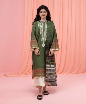 Womens Eid Green Embroidered Zari Voile Dupatta