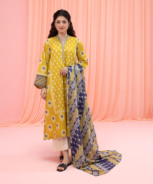 Womens Eid Yellow Embroidered Zari Cotton Dupatta