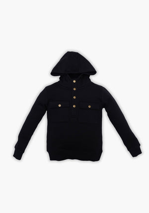 BLACK PLAIN BUTTONS HODDIE