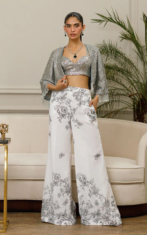 Sequins Jacket With Printed Trouser - 8657