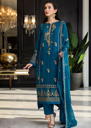 Indigo Blue - Merakish Embroidered Chiffon Unstitched 3Pc Suit