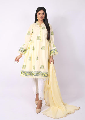 FashionPorters - Unstitched 3 Piece Block Printed Cotton Lawn Lime Soft Lemon Yellow Suit SUS22-RY13
