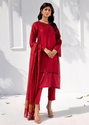 Rayon - Red Embroidered