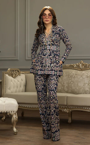 Chiffon Embroidered Jacket With Trouser - 8794