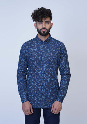 Blue Printed Button Down Shirt