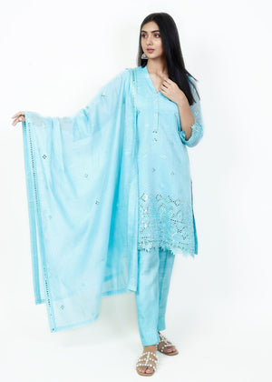 FashionPorters - 4 Piece Embroidered Sky Blue Suit - SUS22-TM2