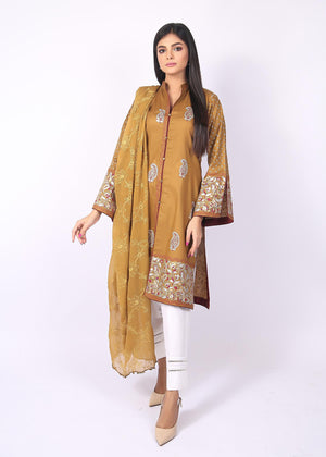 FashionPorters - Unstitched 3 Piece Block Printed Cotton Lawn Yellowish Green Suit SUS22-RY14