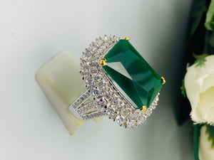 Green, Silver, Gold Emerald, Zircons Ring