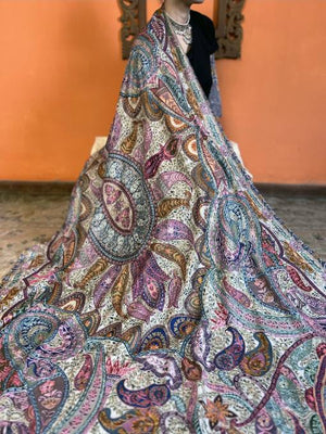 Luxurious Kashmiri Kalamkar Shawl - A Multicolored Piece of Art
