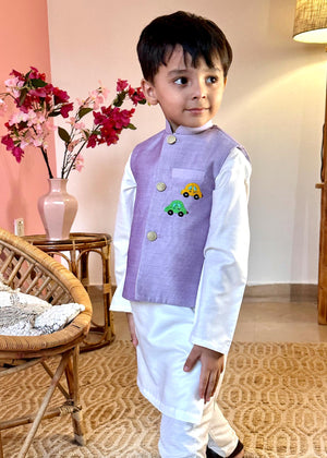 Lilac Waistcoat with Embroidered Car Motifs