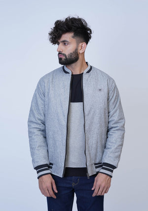 Light Gray Bomber Jacket with Contrast Tipping