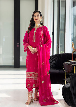 French Rose - Merakish Embroidered Chiffon Unstitched 3Pc Suit