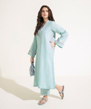 2 Piece - Embroidered Linen Suit