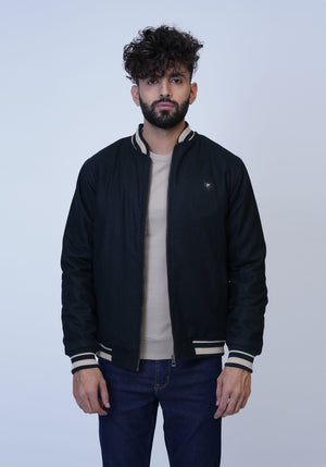 Green Bomber Jacket with Contrast Tipping