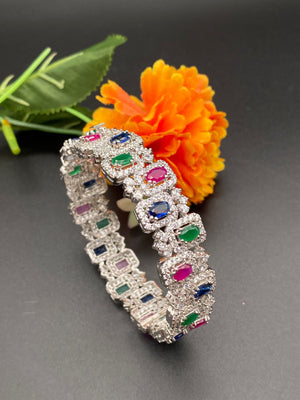 Blue, Green, Red, Silver Sapphire, Emerald, Ruby, Zircons Bangle