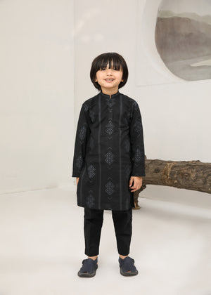 Black Motif Embroidered Cotton Kurta Trouser - Kids - 2PC