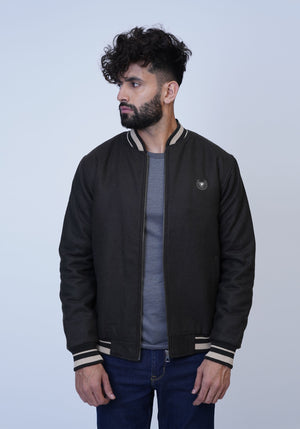 Brown Bomber Jacket with Contrast Tipping