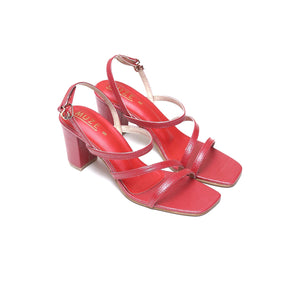 Red Textured Strappy block heel sandal