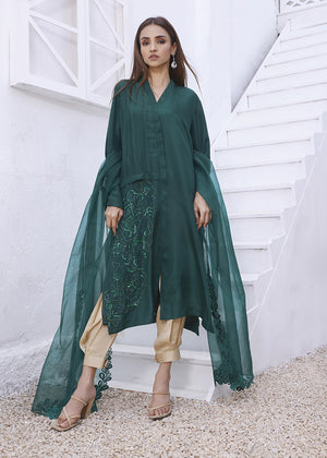 Wahaj M khan - Emerald Green Rawsilk Outfit