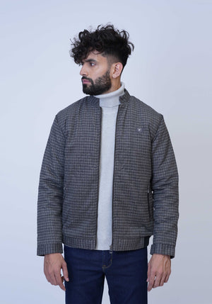 Grey Textured Bomber Jacket