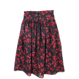 Black Red Floral Skirt