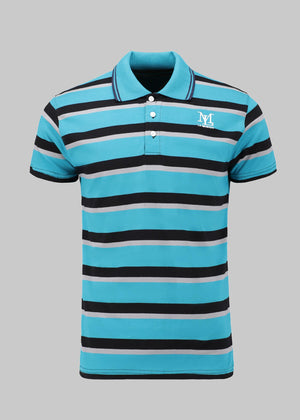 LAMORADO - Sea Blue & Black Stripe Polo Shirt