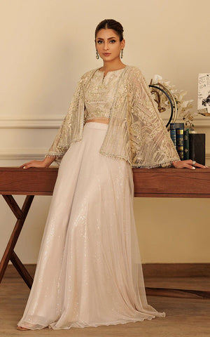 Net Embroidered Cape With Blouse And Skirt - 8707.1