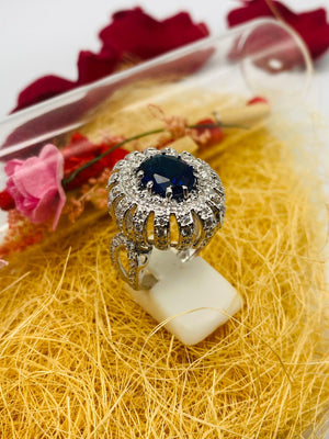 Blue, Silver Sapphire, Zircons Ring