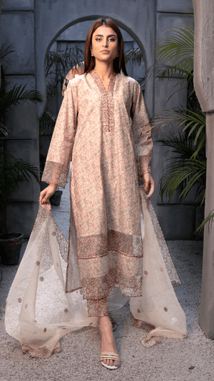 Rose Gold Printed Raw Silk 3pc Suit